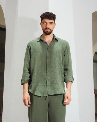 Yalın linen shirt- Zeytin Olive