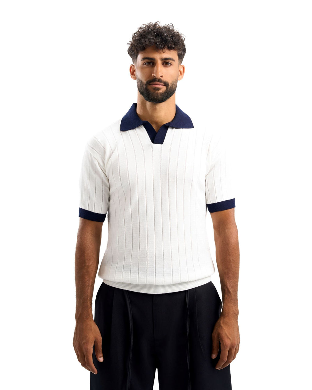 White/Navy Blue Rounded Polo