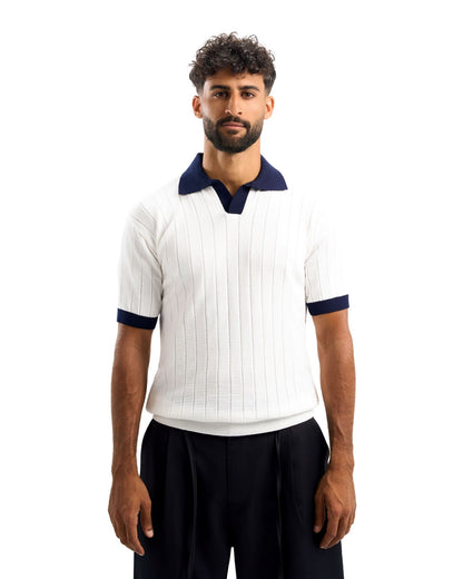 White/Navy Blue Rounded Polo