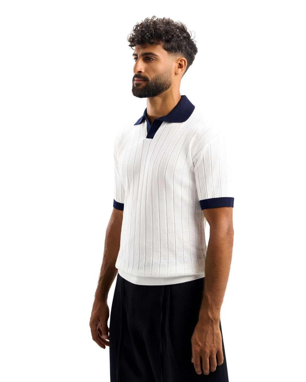 White/Navy Blue Rounded Polo