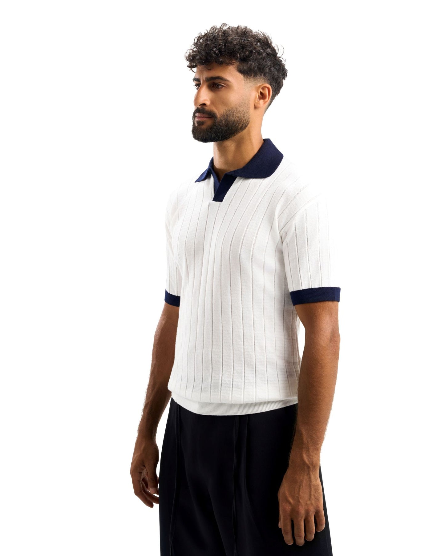 White/Navy Blue Rounded Polo