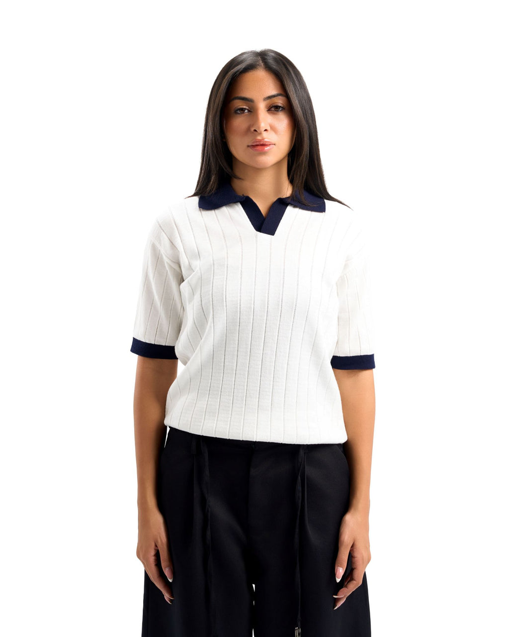 White/Navy Blue Rounded Polo
