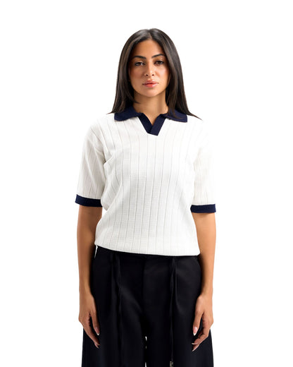 White/Navy Blue Rounded Polo