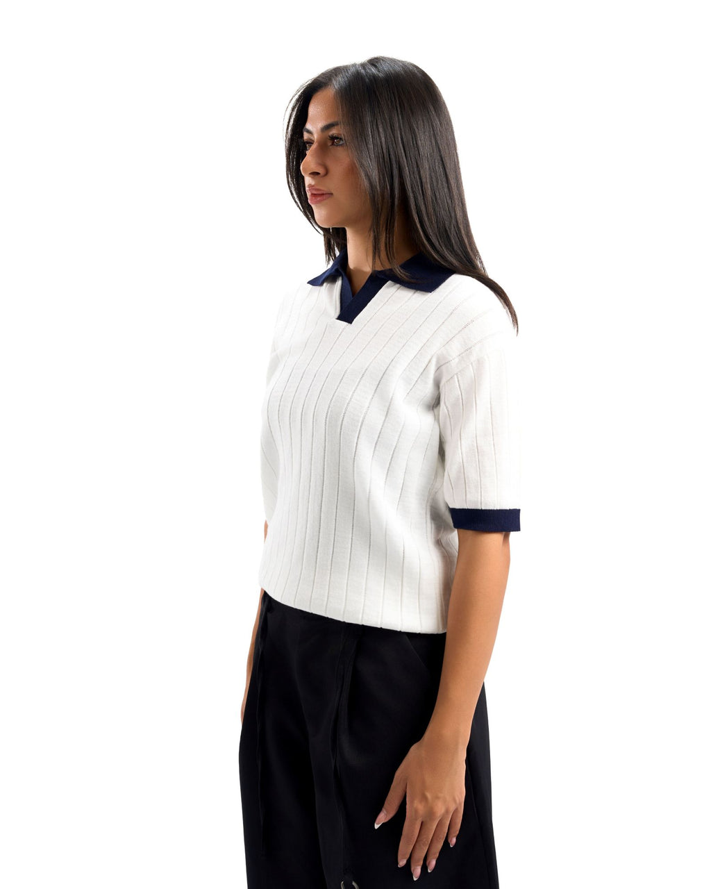 White/Navy Blue Rounded Polo